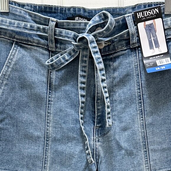 Hudson Women’s Belted Jeans Size 10 Blue Wide Leg Stretch Denim Relax Fit (NEW) - Picture 8 of 15